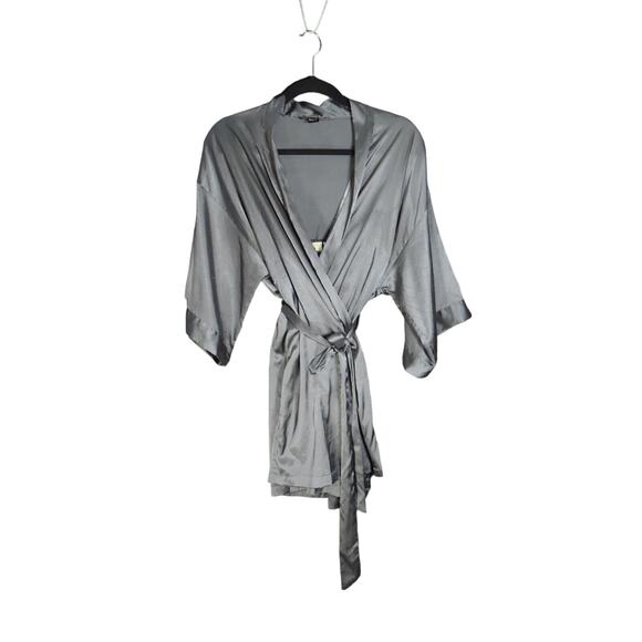 Victoria Secret Slate Gray Robe Sz S & Purple/Black Lace 36C Teddy Lingerie Set - Picture 4 of 11